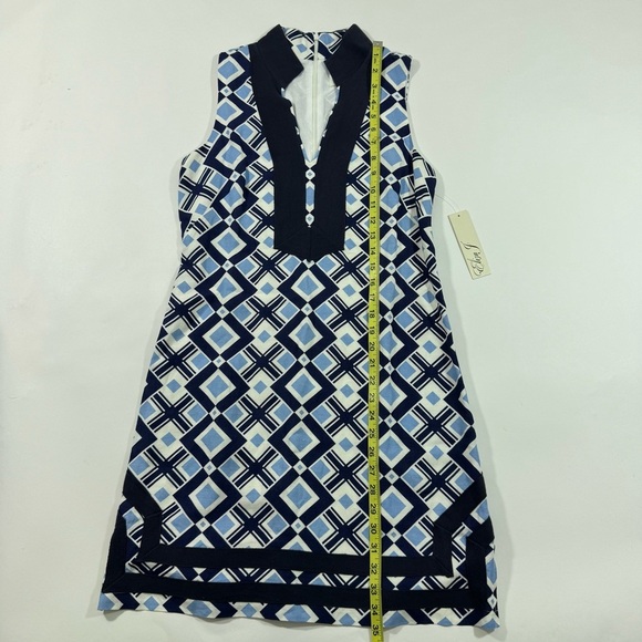New Eliza J Linen Blend Dress Blue Geometric Print - Picture 6 of 6